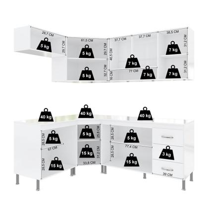 Imagem de Cozinha Modulada Completa Fidelitá Viena 6 Peças 340cm 12 Portas 3 Gavetas Com Tampo Branco