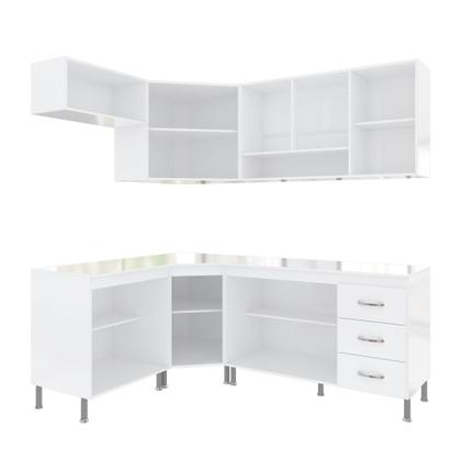 Imagem de Cozinha Modulada Completa Fidelitá Viena 6 Peças 340cm 12 Portas 3 Gavetas Com Tampo Branco