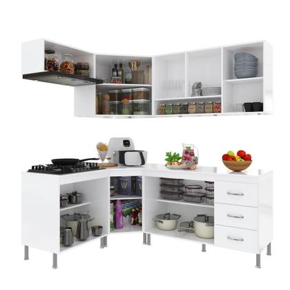 Imagem de Cozinha Modulada Completa Fidelitá Viena 6 Peças 340cm 12 Portas 3 Gavetas Com Tampo Branco