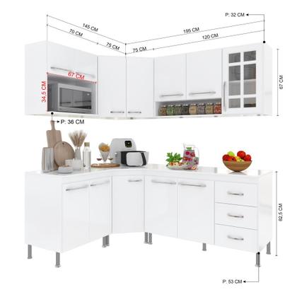Imagem de Cozinha Modulada Completa Fidelitá Viena 6 Peças 340cm 12 Portas 3 Gavetas Com Tampo Branco