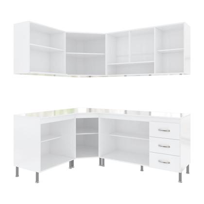 Imagem de Cozinha Modulada Completa Fidelitá Viena 6 Peças 340cm 12 Portas 3 Gavetas Com Tampo Branco