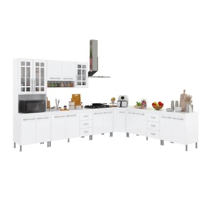 Imagem de Cozinha Modulada Completa Fidelitá Viena 7 Peças 600cm 16 Portas 6 Gavetas Com Tampo Branco
