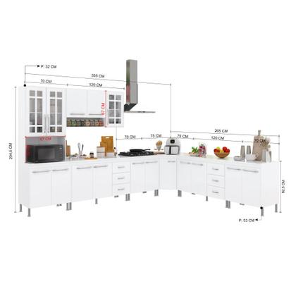 Imagem de Cozinha Modulada Completa Fidelitá Viena 7 Peças 600cm 16 Portas 6 Gavetas Com Tampo Branco