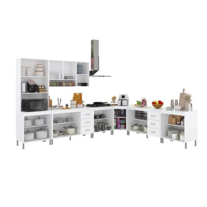 Imagem de Cozinha Modulada Completa Fidelitá Viena 7 Peças 600cm 16 Portas 6 Gavetas Com Tampo Branco