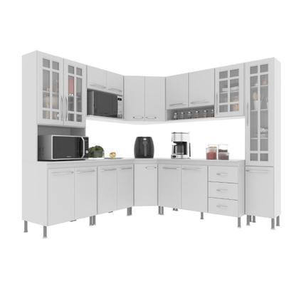 Imagem de Cozinha Modulada Completa Fidelitá Viena 8 Peças 445cm 18 Portas 3 Gavetas Com Tampo Branco
