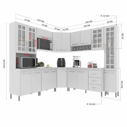 Imagem de Cozinha Modulada Completa Fidelitá Viena 8 Peças 445cm 18 Portas 3 Gavetas Com Tampo Branco