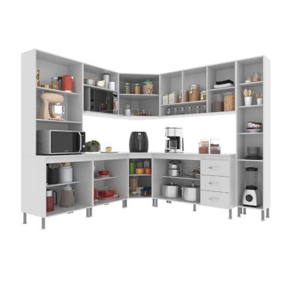 Imagem de Cozinha Modulada Completa Fidelitá Viena 8 Peças 445cm 18 Portas 3 Gavetas Com Tampo Branco