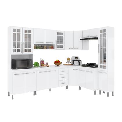Imagem de Cozinha Modulada Completa Fidelitá Viena 8 Peças 445cm 18 Portas 3 Gavetas Com Tampo Branco