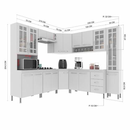 Imagem de Cozinha Modulada Completa Fidelitá Viena 8 Peças 445cm 18 Portas 3 Gavetas Com Tampo Branco