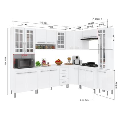 Imagem de Cozinha Modulada Completa Fidelitá Viena 8 Peças 445cm 18 Portas 3 Gavetas Com Tampo Branco