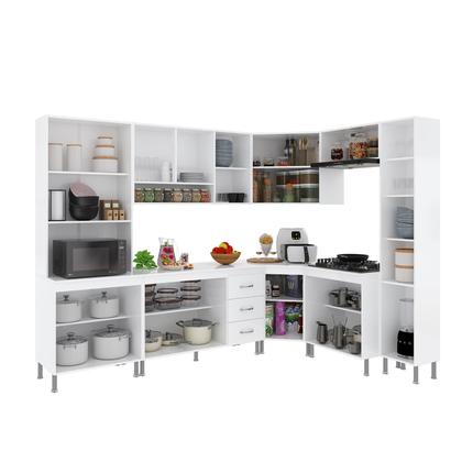 Imagem de Cozinha Modulada Completa Fidelitá Viena 8 Peças 445cm 18 Portas 3 Gavetas Com Tampo Branco