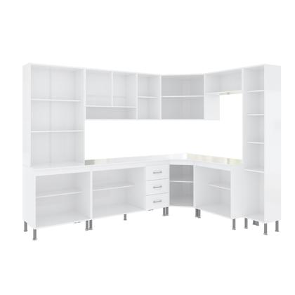 Imagem de Cozinha Modulada Completa Fidelitá Viena 8 Peças 445cm 18 Portas 3 Gavetas Com Tampo Branco