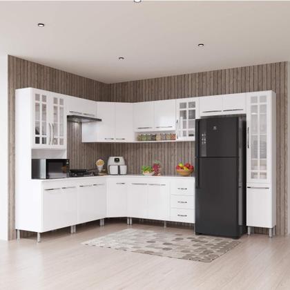 Imagem de Cozinha Modulada Completa Fidelitá Viena 9 Peças 515cm 20 Portas 3 Gavetas Com Tampo Branco