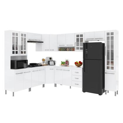 Imagem de Cozinha Modulada Completa Fidelitá Viena 9 Peças 515cm 20 Portas 3 Gavetas Com Tampo Branco