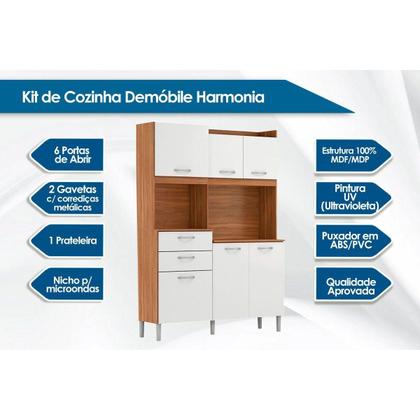 Imagem de Cozinha Modulada Completa Harmonia c/ 6 Portas e 2 Gavetas 132x183 Avena/Grafito - Demóbile