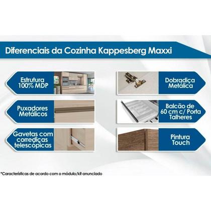 Imagem de Cozinha Modulada Completa Maxxi 6 Peças (2 Armários + 1 Balcão + 2 Paneleiros + 1 Complemento) CPT49 Nogal - Kappesberg