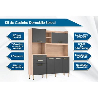 Imagem de Cozinha Modulada Completa Select c/ 6 Portas e 2 Gavetas 178x194 Amendola/Branco - Demóbile