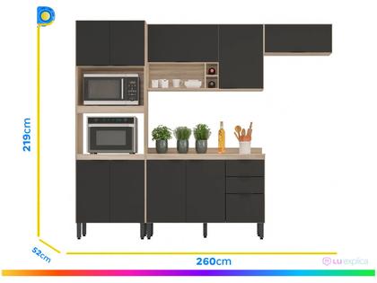 Imagem de Cozinha Modulada Composição 3 Firenze 4 Peças Avena/Grafito - Demóbile