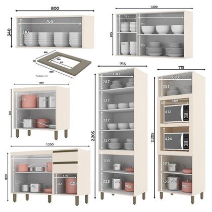 Imagem de Cozinha Modulada Connect 6 Peças com Torre Quente 2 Fornos e Cristaleira - Móveis Henn