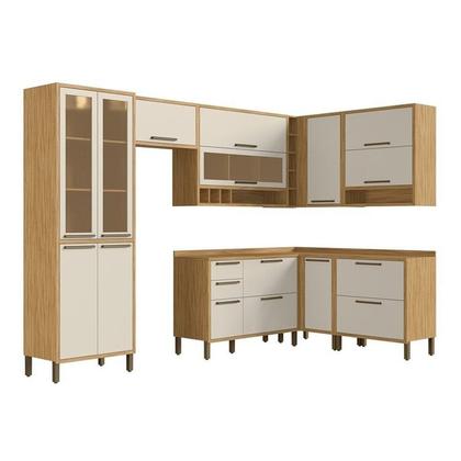 Imagem de Cozinha Modulada de Canto 8 Peças 14 Portas e Vidro Reflecta 321cm 100% Mdf Vicenza Espresso Móveis