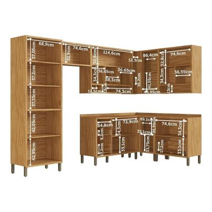 Imagem de Cozinha Modulada de Canto 8 Peças 14 Portas e Vidro Reflecta 321cm 100% Mdf Vicenza Espresso Móveis