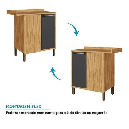 Imagem de Cozinha Modulada de Canto 8 Peças 14 Portas e Vidro Reflecta 321cm 100% Mdf Vicenza Espresso Móveis