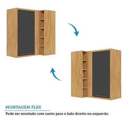 Imagem de Cozinha Modulada de Canto 8 Peças 14 Portas e Vidro Reflecta 321cm 100% Mdf Vicenza Espresso Móveis