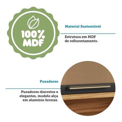 Imagem de Cozinha Modulada de Canto 8 Peças 14 Portas e Vidro Reflecta 321cm 100% Mdf Vicenza Espresso Móveis