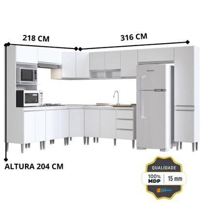 Imagem de Cozinha Modulada de Canto Completa 9 Peças Athena Branco Megasul