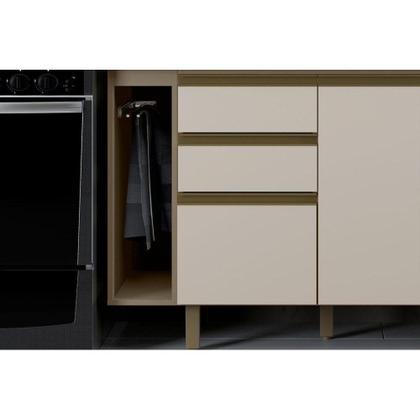 Imagem de Cozinha Modulada Henn Connect 15 Peças (5 Armários + 3 Balcões + 2 Paneleiros + 5 Complementos) C15P01 Duna/Cristal