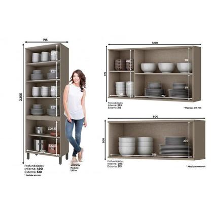 Imagem de Cozinha Modulada Henn Connect 3 Peças (2 Armários + 1 Cristaleira) CPT13 Duna/Cristal