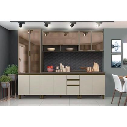 Imagem de Cozinha Modulada Henn Connect 7 Peças (2 Armários + 2 Balcões + 1 Paneleiro + 2 Complementos) C7P03 Duna/Cristal