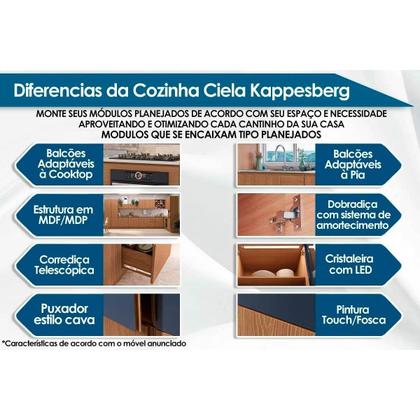 Imagem de Cozinha Modulada Kappesberg Ciela Ciela 9 Peças (3Aéreos+2Balcões+1Paneleiro+1TorreQuente+2Complementos) C9P64 Canela/Azul Profundo - Kappesberg
