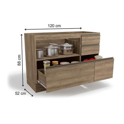 Imagem de Cozinha Modulada Kappesberg Maxxi 6 Peças (4 Armários + 2 Balcões) CPT52 Nogal-Kappesberg