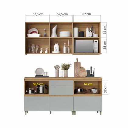 Imagem de Cozinha Modulada Marquesa Nesher Ripada MDF Com 4 Peças Nature Verde