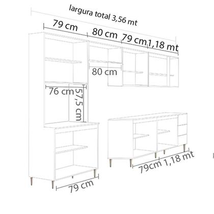 Imagem de Cozinha modulada milla 6 peças branco puxador aluminio