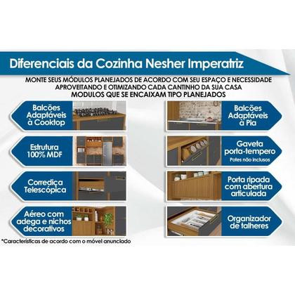 Imagem de Cozinha Modulada Nesher Imperatriz 3 Peças (2Aéreos+1Balcão) C6P45 Freijo/Grafite-Nesher