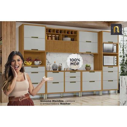 Imagem de Cozinha Modulada Nesher Imperatriz 4 Peças (2 Balcões + 2 Aéreos) C4P23 Freijo/Off White-Nesher