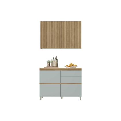 Imagem de Cozinha Modulada Nesher Rainha 2 Peças (1Aéreo+1Balcão) C2P44 Nature/Verde-Nesher