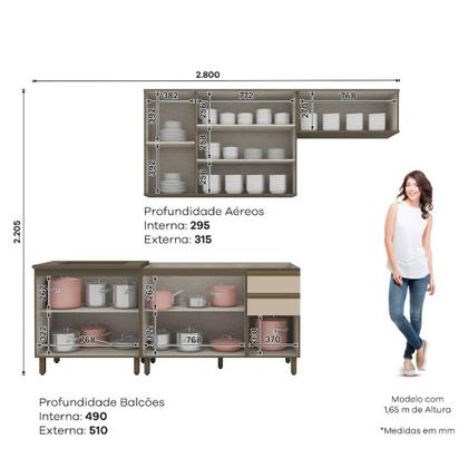 Imagem de Cozinha Modulada para Apê 280cm 08 Portas 3 Gavetas Connect Henn