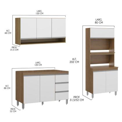 Imagem de Cozinha Modulada Para Kitnet 200x202cm 3 Pçs Mdp Menu Móveis Branco