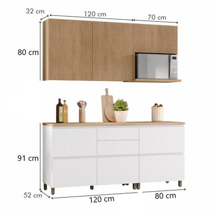 Imagem de Cozinha Modulada Rainha Ripada Nesher MDF Com 4 Peças Branco Nature