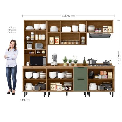 Imagem de Cozinha Modulada Toscana 5 Peças Mdf com Aéreo 1200 Porta de Vidro e Paneleiro com Tampo