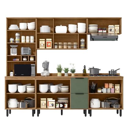 Imagem de Cozinha Modulada Toscana 5 Peças Mdf com Aéreo 1200 Porta de Vidro e Paneleiro com Tampo