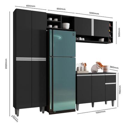 Imagem de Cozinha Modulada Vanessa 230cm Paneleiro, Balcão com Tampo MDP e Aéreo - AJL Móveis