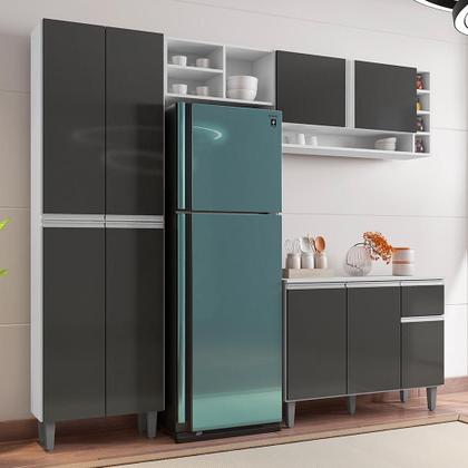 Imagem de Cozinha Modulada Vanessa 230cm Paneleiro, Balcão com Tampo MDP e Aéreo - AJL Móveis