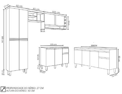 Imagem de Cozinha Modulada Vanessa Com Balcão Para Pia 150mt Tatiane Sem Tampo Cinza AJL