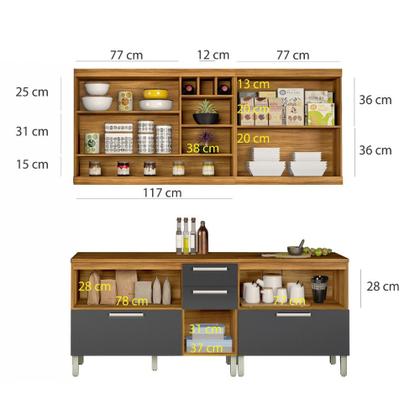 Imagem de Cozinha Modular com 4 Peças Burguesa Premium MDF Nesher