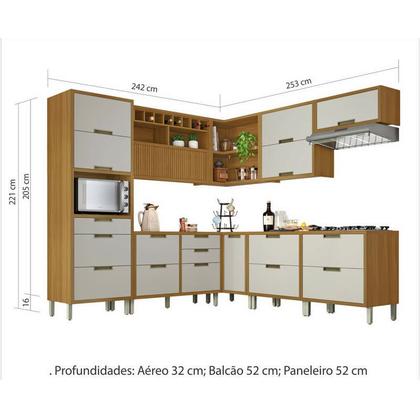 Imagem de Cozinha Modular Imperatriz com 9 Peças com Nicho p/ Micro ondas Freijó/Off white Móveis Nesher