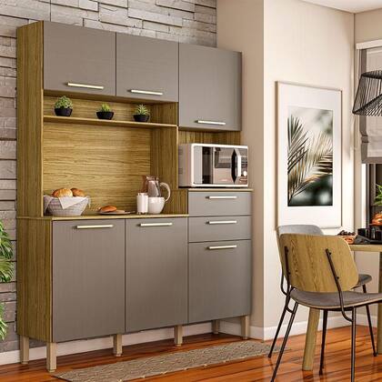 Imagem de Cozinha Montesa 6 Portas e 2 Gavetas Freijó Gris - Kits Paraná